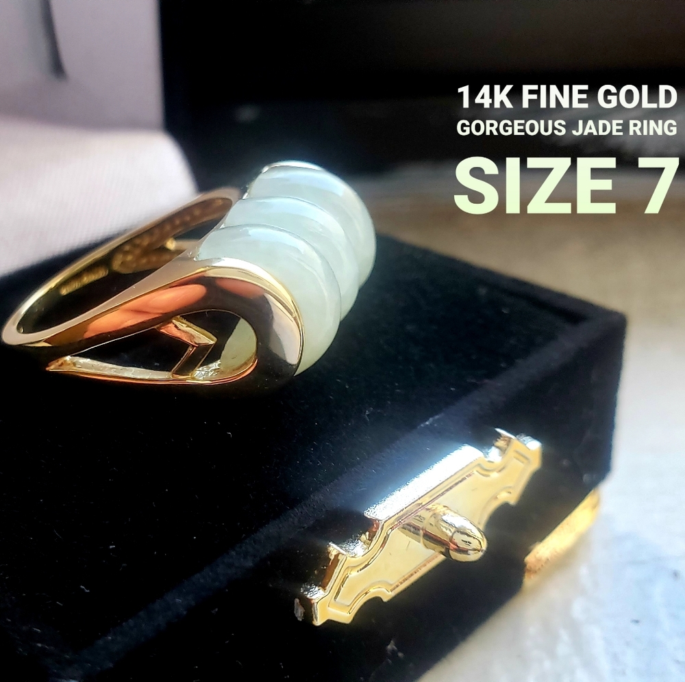 14k fine gold unique jade lady's ring